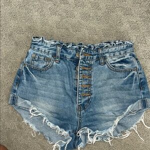 Forever 21 Blue Jean Shorts High-Waisted Frayed Hem